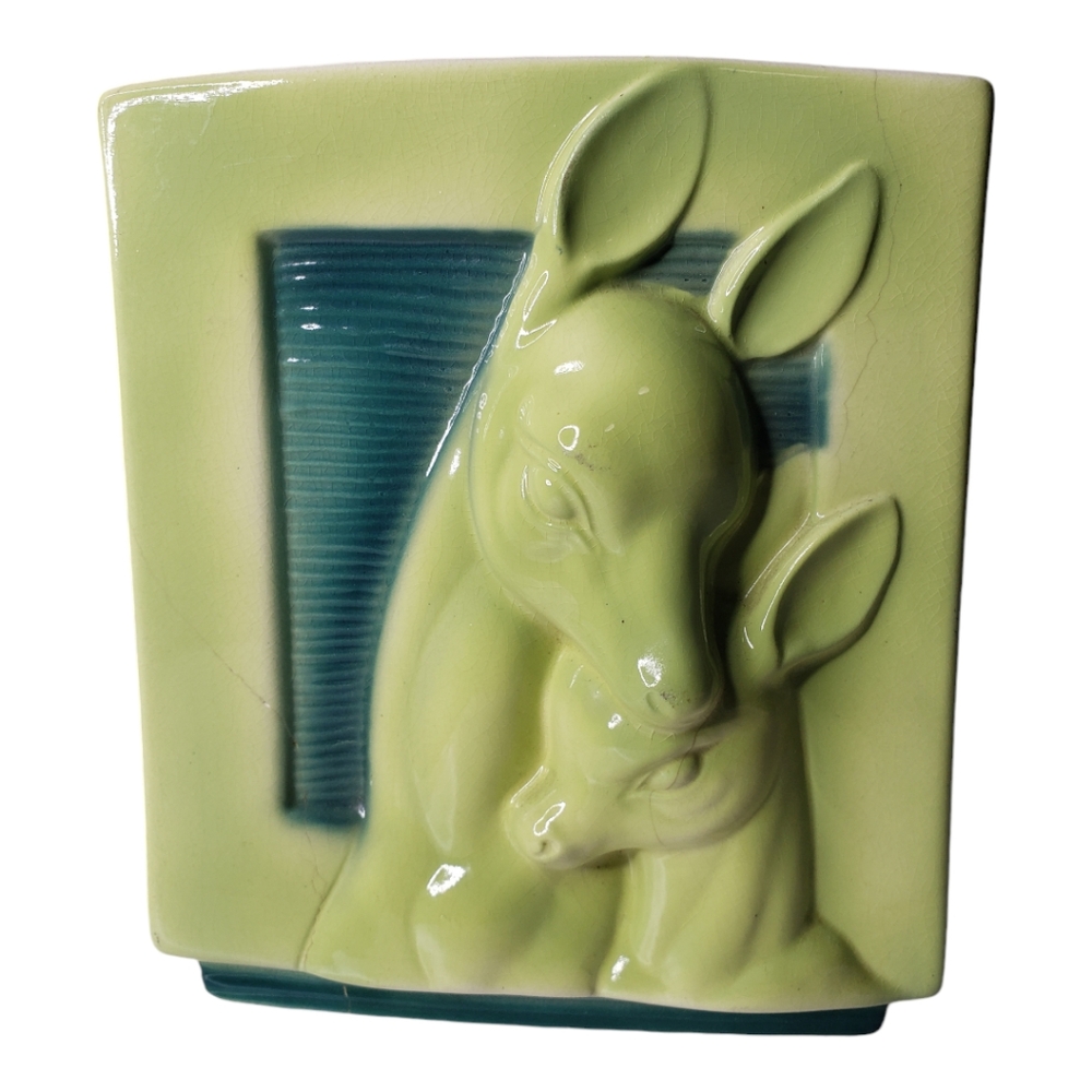 Royal Copely 40's 50's MCM 3D Relief Fawn & Doe Planter Vace Collectible Decor